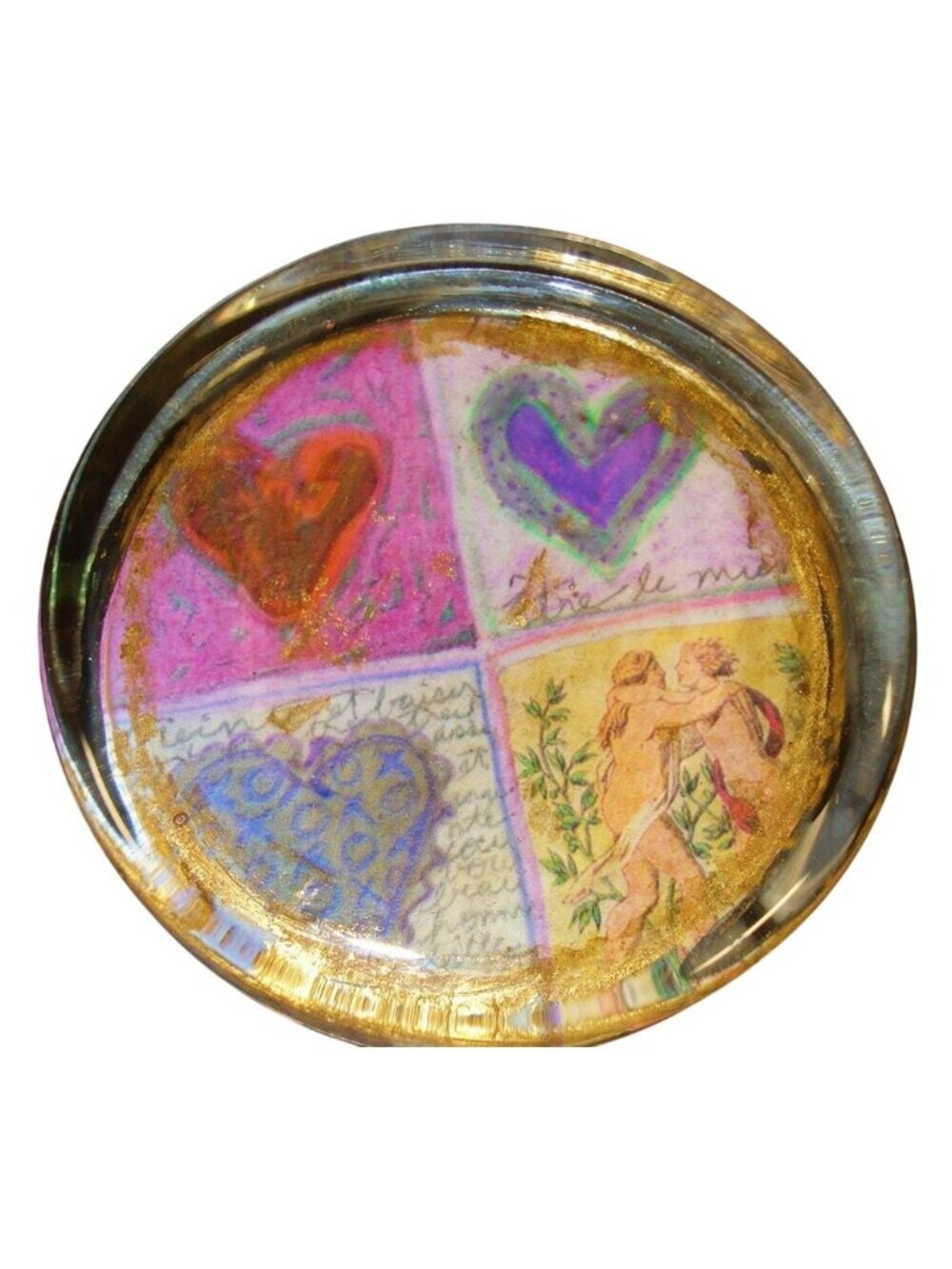 handmade Heart Paperweight decoupage valentines day love artist signed